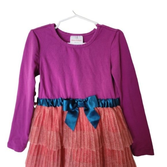 Hanna Andersson Dress Tulle Sparkle Purple Ruffle Bow size 110 size 5 Years - Picture 3 of 7